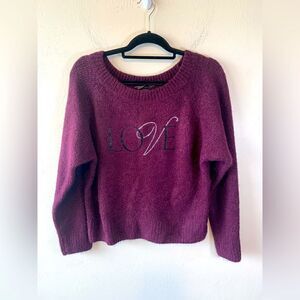 Victoria’s Secret Purple fuzzy “love” rhinestone sweater size M